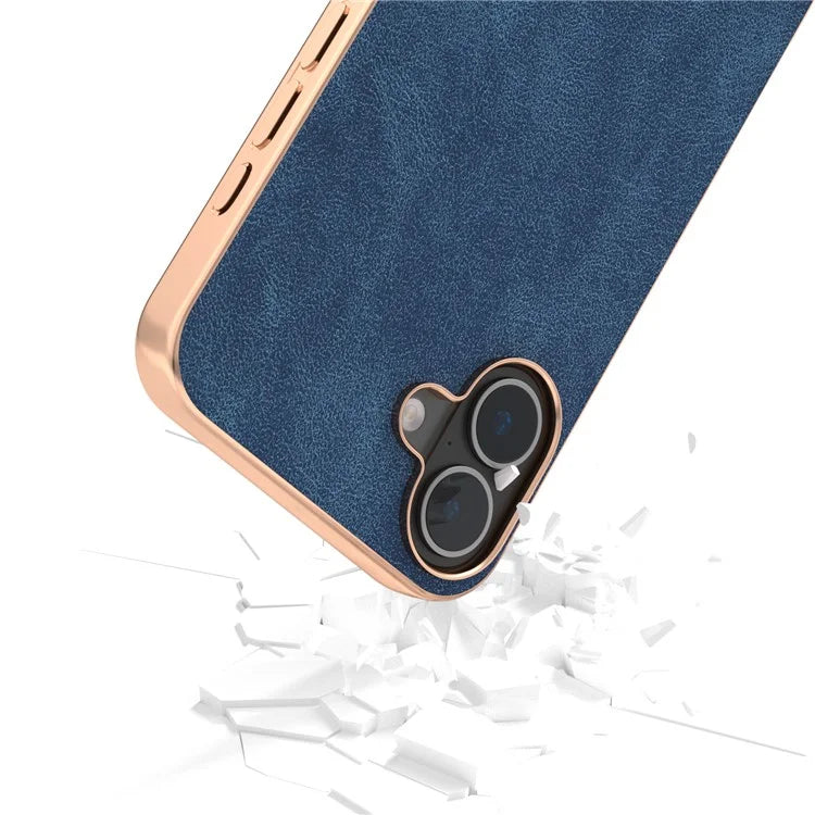 For iPhone 16 Case Electroplating PC Leather Shockproof Back Cover
