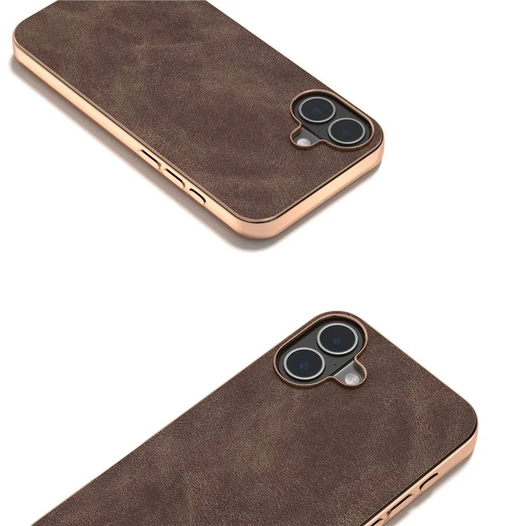 For iPhone 16 Case Electroplating PC Leather Shockproof Back Cover