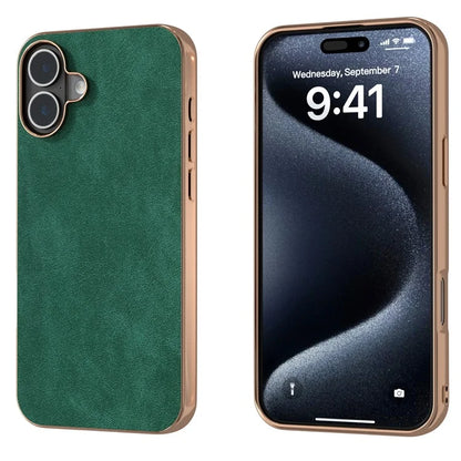 For iPhone 16 Case Electroplating PC Leather Shockproof Back Cover