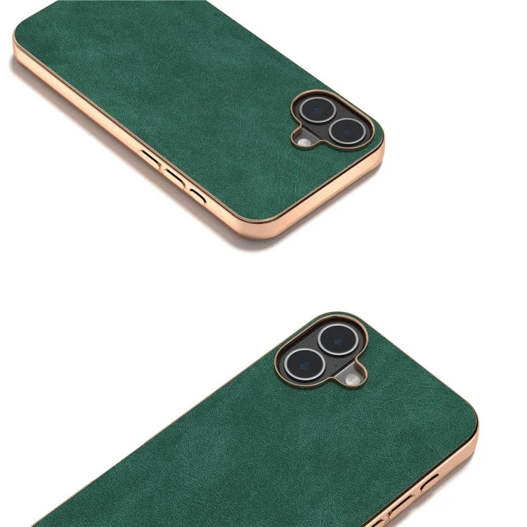 For iPhone 16 Case Electroplating PC Leather Shockproof Back Cover