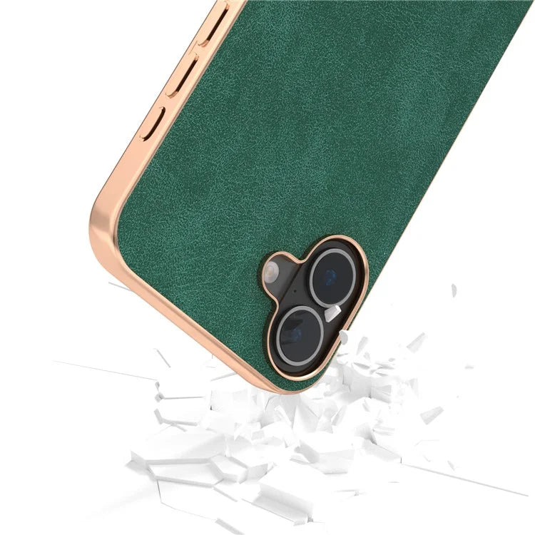 For iPhone 16 Case Electroplating PC Leather Shockproof Back Cover