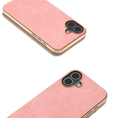 For iPhone 16 Case Electroplating PC Leather Shockproof Back Cover