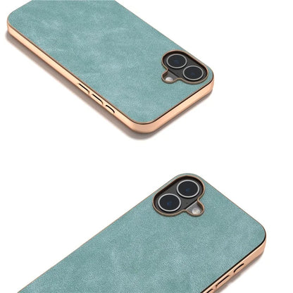 For iPhone 16 Case Electroplating PC Leather Shockproof Back Cover