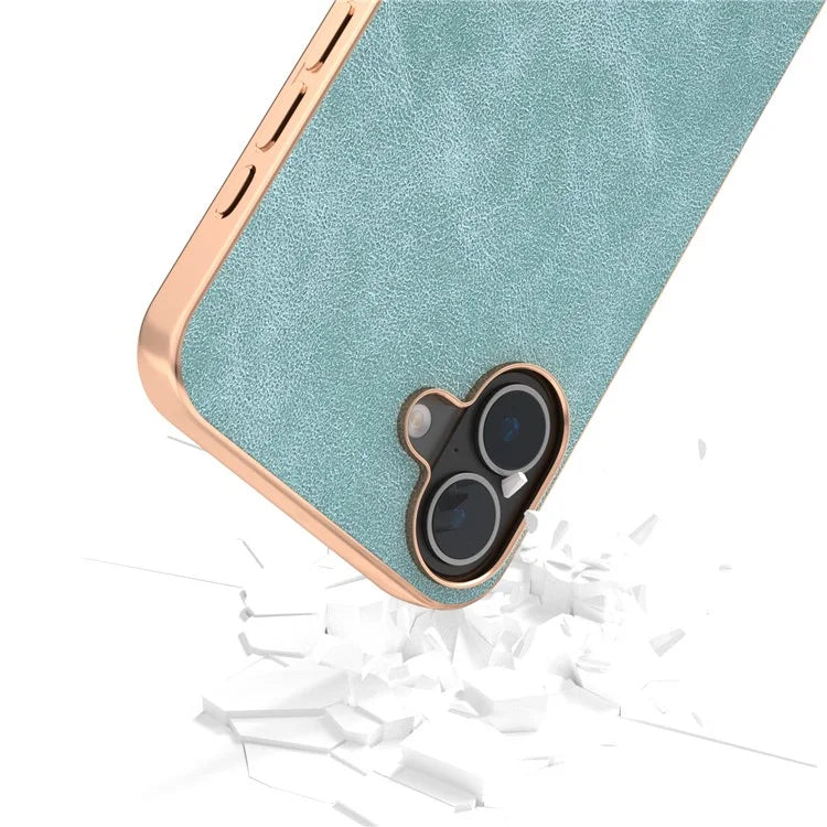 For iPhone 16 Case Electroplating PC Leather Shockproof Back Cover