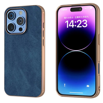 For iPhone 16 Pro Case Electroplating PC Leather Shockproof Back Cover