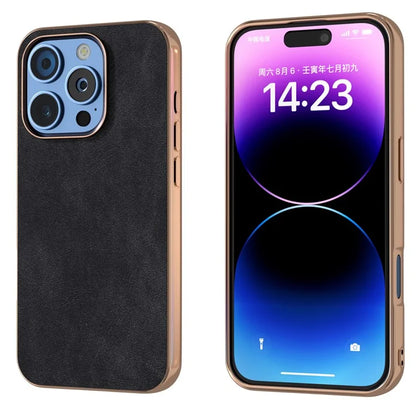 For iPhone 16 Pro Case Electroplating PC Leather Shockproof Back Cover