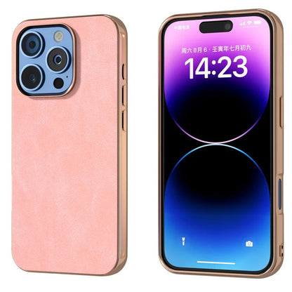 For iPhone 16 Pro Case Electroplating PC Leather Shockproof Back Cover