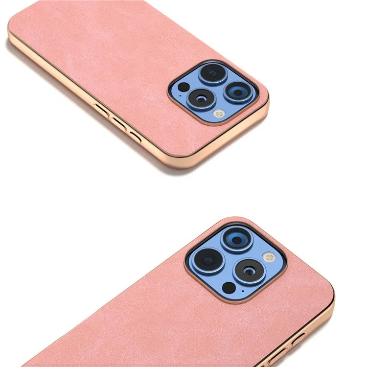 For iPhone 16 Pro Case Electroplating PC Leather Shockproof Back Cover