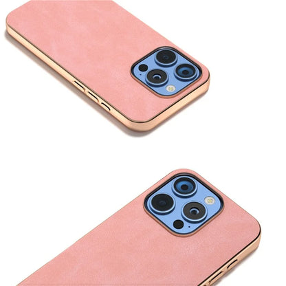 For iPhone 16 Pro Case Electroplating PC Leather Shockproof Back Cover