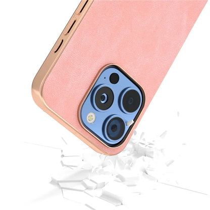 For iPhone 16 Pro Case Electroplating PC Leather Shockproof Back Cover