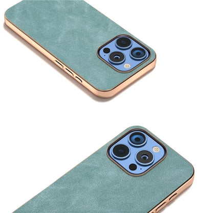 For iPhone 16 Pro Case Electroplating PC Leather Shockproof Back Cover