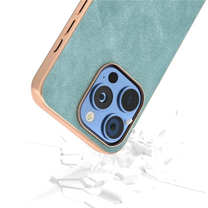 For iPhone 16 Pro Case Electroplating PC Leather Shockproof Back Cover