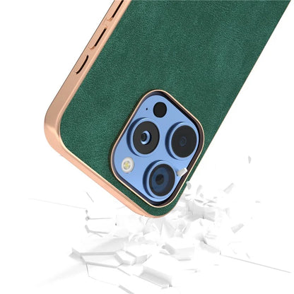 For iPhone 16 Pro Case Electroplating PC Leather Shockproof Back Cover
