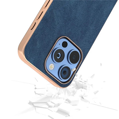 For iPhone 16 Pro Max Case Electroplating PC Leather Shockproof Back Cover