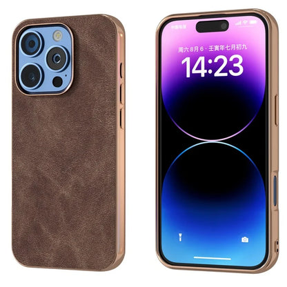 For iPhone 16 Pro Max Case Electroplating PC Leather Shockproof Back Cover