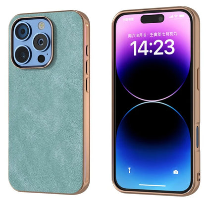 For iPhone 16 Pro Max Case Electroplating PC Leather Shockproof Back Cover