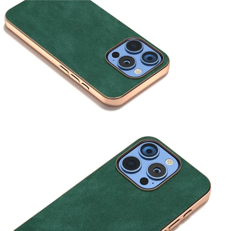 For iPhone 16 Pro Max Case Electroplating PC Leather Shockproof Back Cover