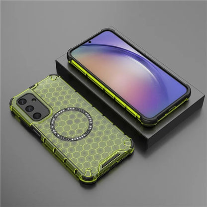 For Samsung Galaxy M35 5G Case Compatible with MagSafe Honeycomb Design TPU+PC Phone Cover