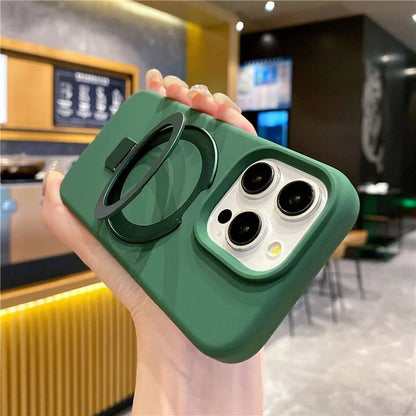 For iPhone 15 Pro Max Case Compatible with MagSafe Kickstand Liquid Silicone Phone Anti-Fingerprints