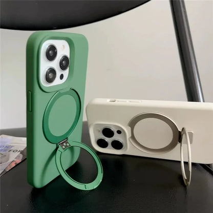 For iPhone 15 Pro Max Case Compatible with MagSafe Kickstand Liquid Silicone Phone Anti-Fingerprints