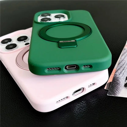 For iPhone 15 Pro Max Case Compatible with MagSafe Kickstand Liquid Silicone Phone Anti-Fingerprints