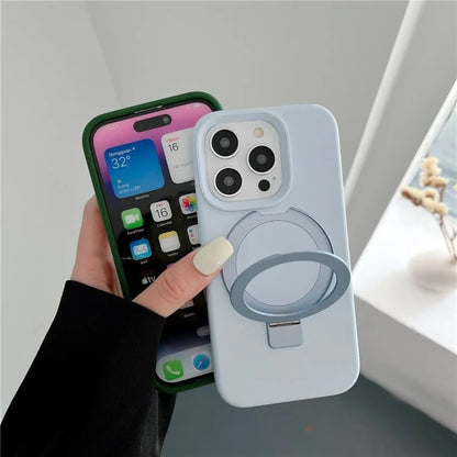 For iPhone 15 Pro Max Case Compatible with MagSafe Kickstand Liquid Silicone Phone Anti-Fingerprints