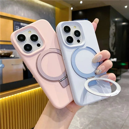 For iPhone 15 Pro Max Case Compatible with MagSafe Kickstand Liquid Silicone Phone Anti-Fingerprints