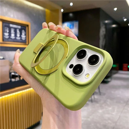 For iPhone 15 Pro Max Case Compatible with MagSafe Kickstand Liquid Silicone Phone Anti-Fingerprints
