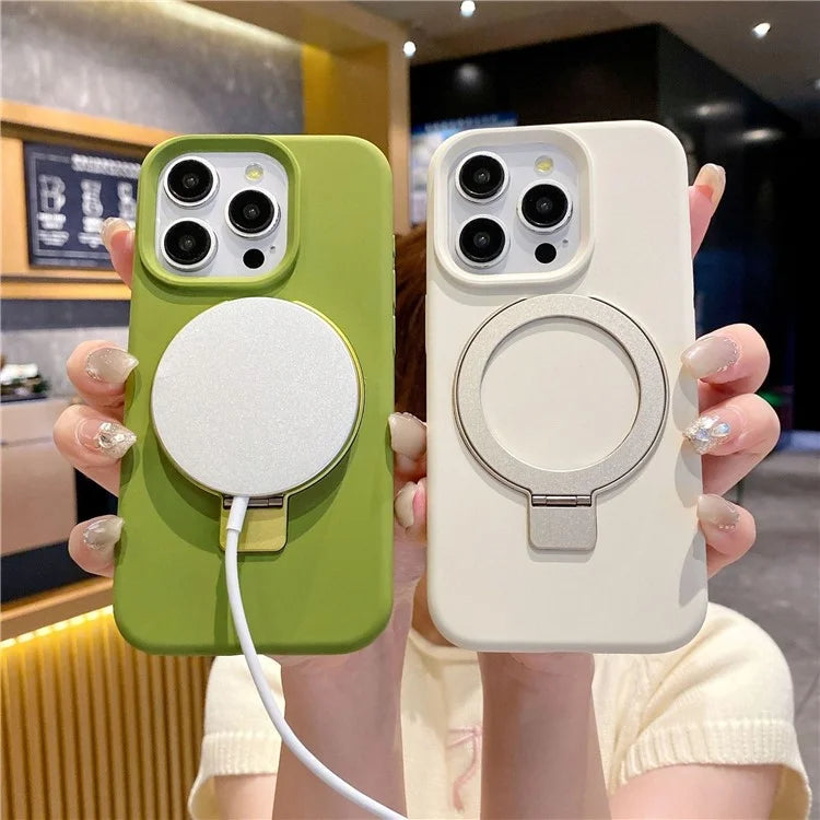 For iPhone 15 Pro Max Case Compatible with MagSafe Kickstand Liquid Silicone Phone Anti-Fingerprints