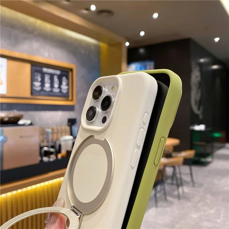 For iPhone 15 Pro Max Case Compatible with MagSafe Kickstand Liquid Silicone Phone Anti-Fingerprints