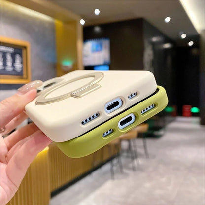 For iPhone 15 Pro Max Case Compatible with MagSafe Kickstand Liquid Silicone Phone Anti-Fingerprints