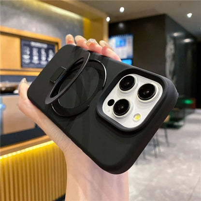 For iPhone 15 Pro Max Case Compatible with MagSafe Kickstand Liquid Silicone Phone Anti-Fingerprints
