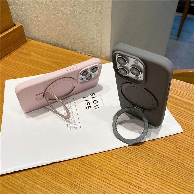 For iPhone 15 Pro Max Case Compatible with MagSafe Kickstand Liquid Silicone Phone Anti-Fingerprints