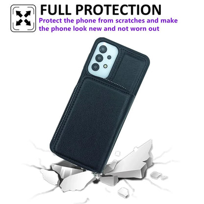 For Samsung Galaxy A53 5G Case Detachable Zipper Card Bag PU+TPU Kickstand Phone Case with Strap