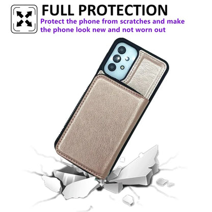 For Samsung Galaxy A53 5G Case Detachable Zipper Card Bag PU+TPU Kickstand Phone Case with Strap