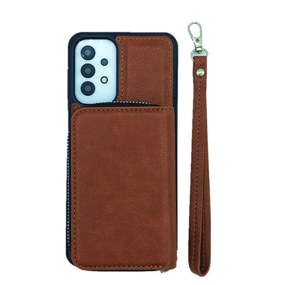 For Samsung Galaxy A53 5G Case Detachable Zipper Card Bag PU+TPU Kickstand Phone Case with Strap