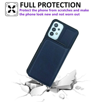For Samsung Galaxy A33 5G Case Detachable Zipper Card Bag PU+TPU Kickstand Phone Case with Strap