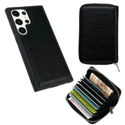 For Samsung Galaxy S24 Ultra Case Detachable Zipper Card Bag PU+TPU Kickstand Phone Case with Strap