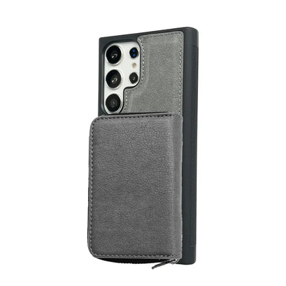For Samsung Galaxy S24 Ultra Case Detachable Zipper Card Bag PU+TPU Kickstand Phone Case with Strap