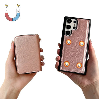 For Samsung Galaxy S24 Ultra Case Detachable Zipper Card Bag PU+TPU Kickstand Phone Case with Strap