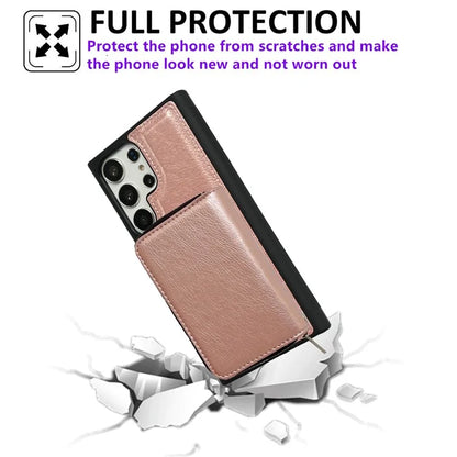 For Samsung Galaxy S24 Ultra Case Detachable Zipper Card Bag PU+TPU Kickstand Phone Case with Strap