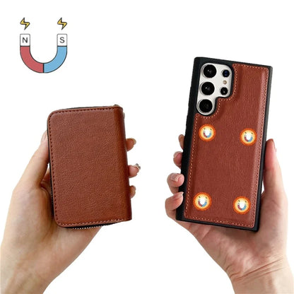 For Samsung Galaxy S24 Ultra Case Detachable Zipper Card Bag PU+TPU Kickstand Phone Case with Strap