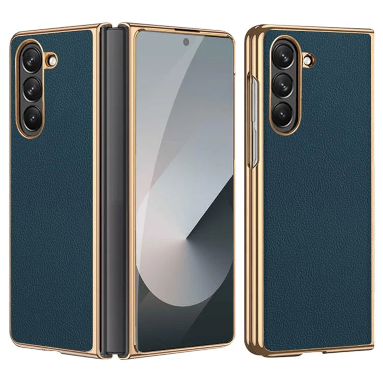 For Samsung Galaxy Z Fold6 5G Case Electroplating Frame PU Leather+PC Phone Cover