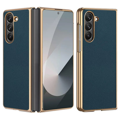 For Samsung Galaxy Z Fold6 5G Case Electroplating Frame PU Leather+PC Phone Cover