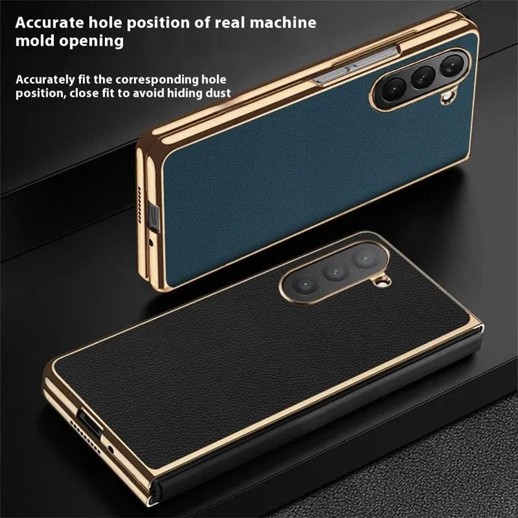 For Samsung Galaxy Z Fold6 5G Case Electroplating Frame PU Leather+PC Phone Cover