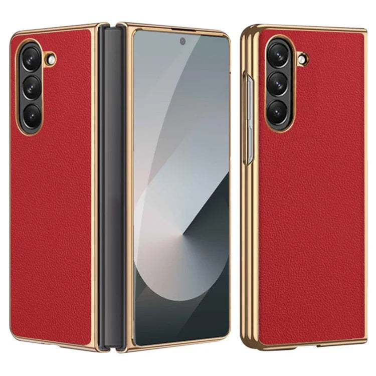 For Samsung Galaxy Z Fold6 5G Case Electroplating Frame PU Leather+PC Phone Cover