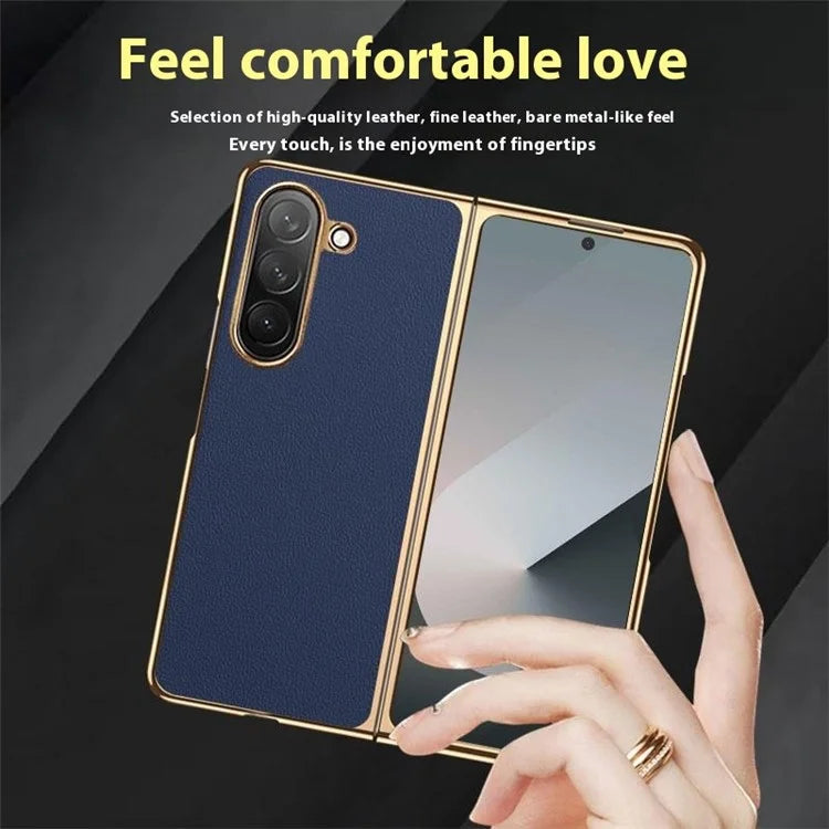 For Samsung Galaxy Z Fold6 5G Case Electroplating Frame PU Leather+PC Phone Cover