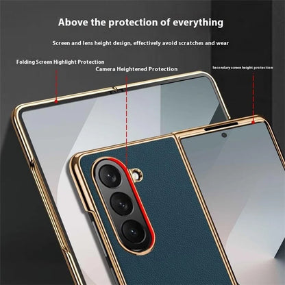 For Samsung Galaxy Z Fold6 5G Case Electroplating Frame PU Leather+PC Phone Cover