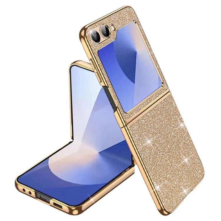 For Samsung Galaxy Z Flip6 5G Case Leather+PC Electroplating Glitter Phone Cover