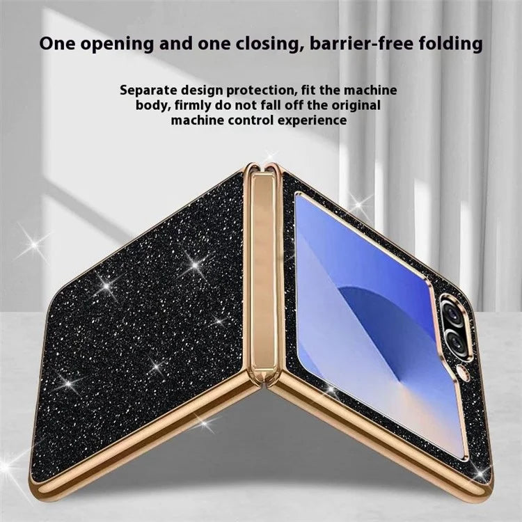 For Samsung Galaxy Z Flip6 5G Case Leather+PC Electroplating Glitter Phone Cover